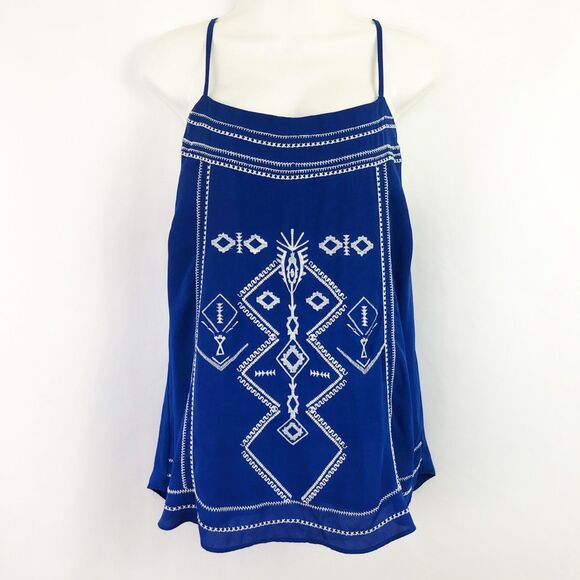 Maurices Tops - Maurices Cobalt Blue Embroidered Top (Plus Size 0X) Racer Back Swing Tank